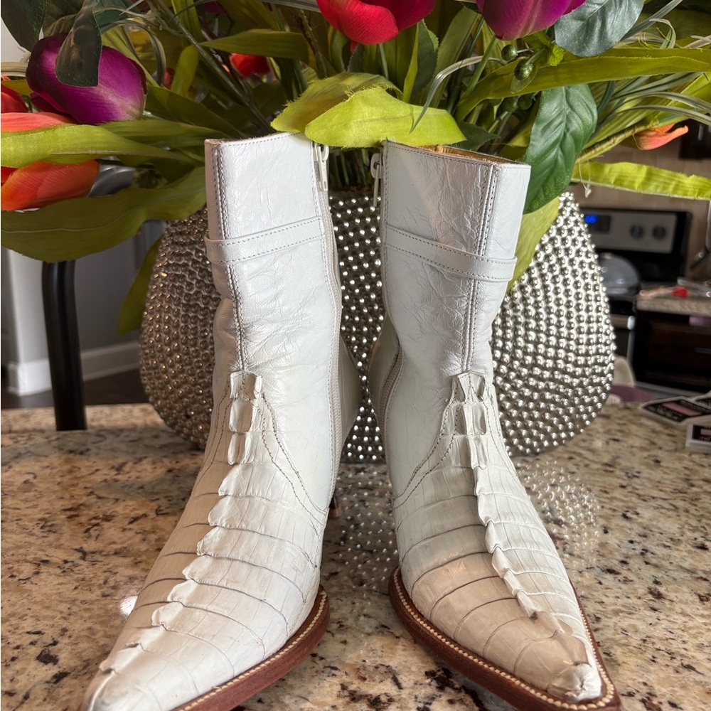 Los Altos White All-Over Genuine Crocodile  Cowboy Boots